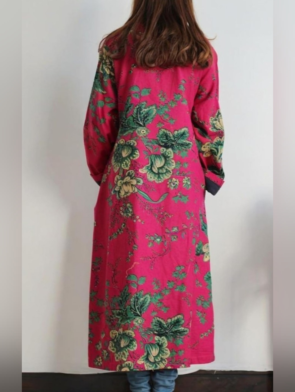 Bright Pink Floral Long Duster Cardigan - Picture 3 of 3